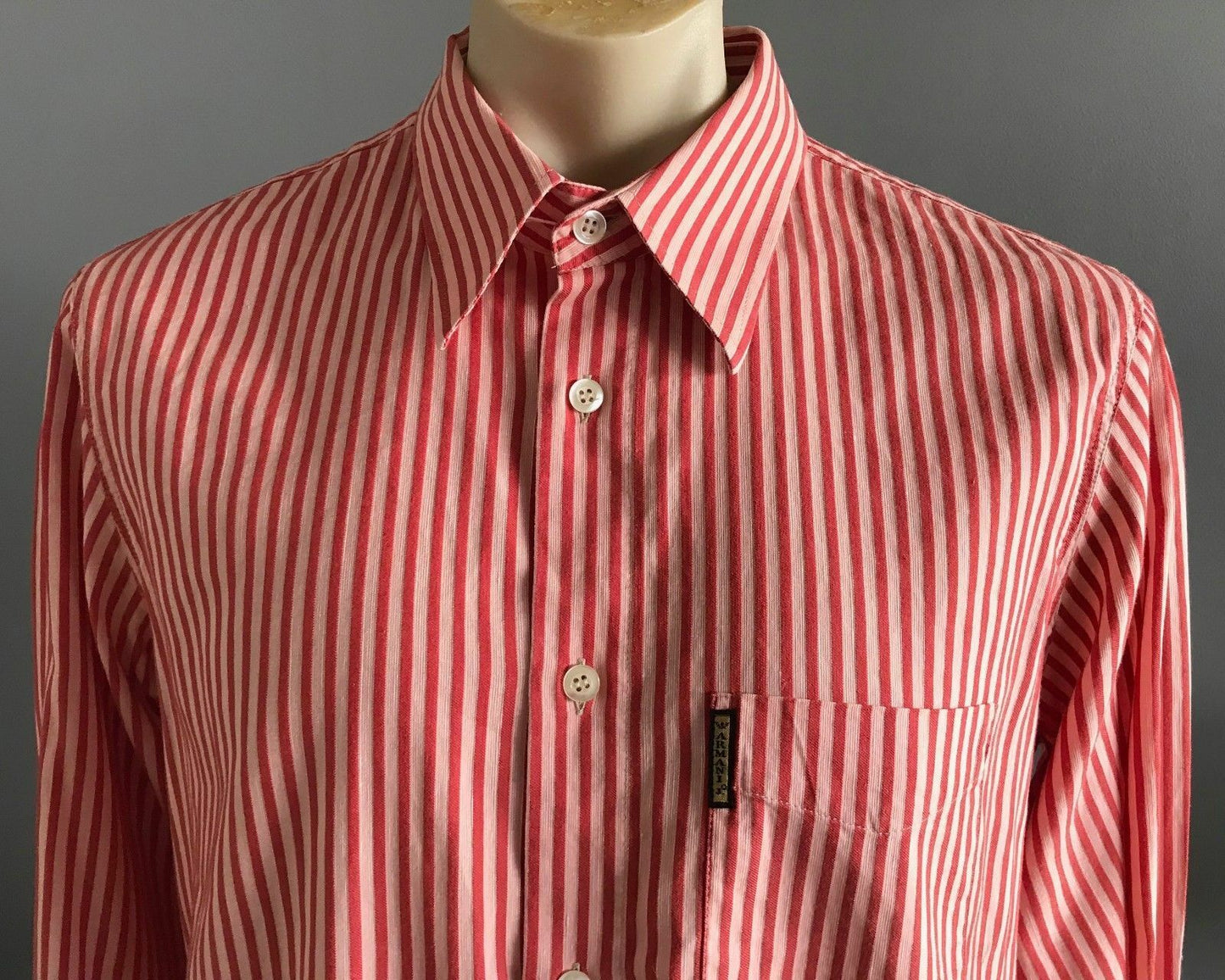 ARMANI JEANS Hemp Cotton Shirt Red Salmon Stripe Ecco Long Sleeve Mens  Size L