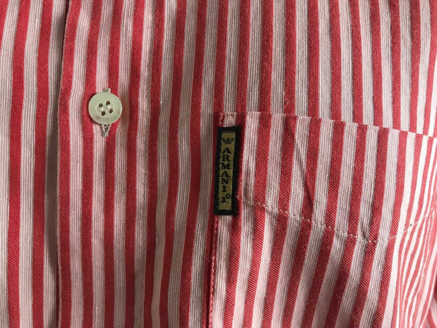 ARMANI JEANS Hemp Cotton Shirt Red Salmon Stripe Ecco Long Sleeve Mens  Size L