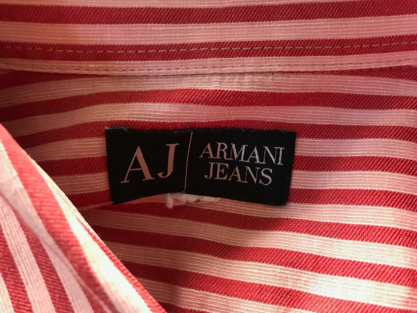 ARMANI JEANS Hemp Cotton Shirt Red Salmon Stripe Ecco Long Sleeve Mens  Size L