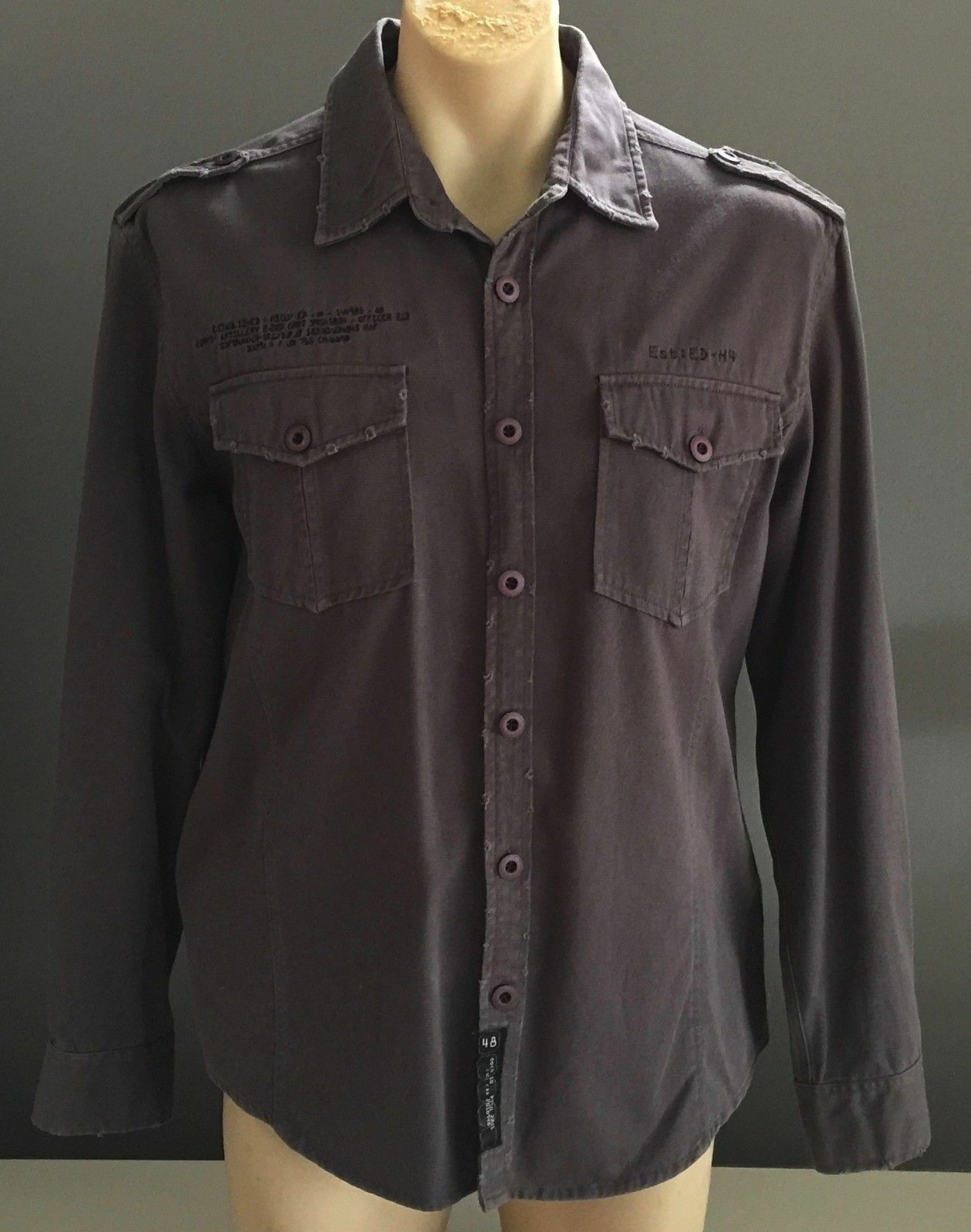 Mens EASY STREET Shirt Long Sleeve Grey Dress Work Shirt Button Up Size L