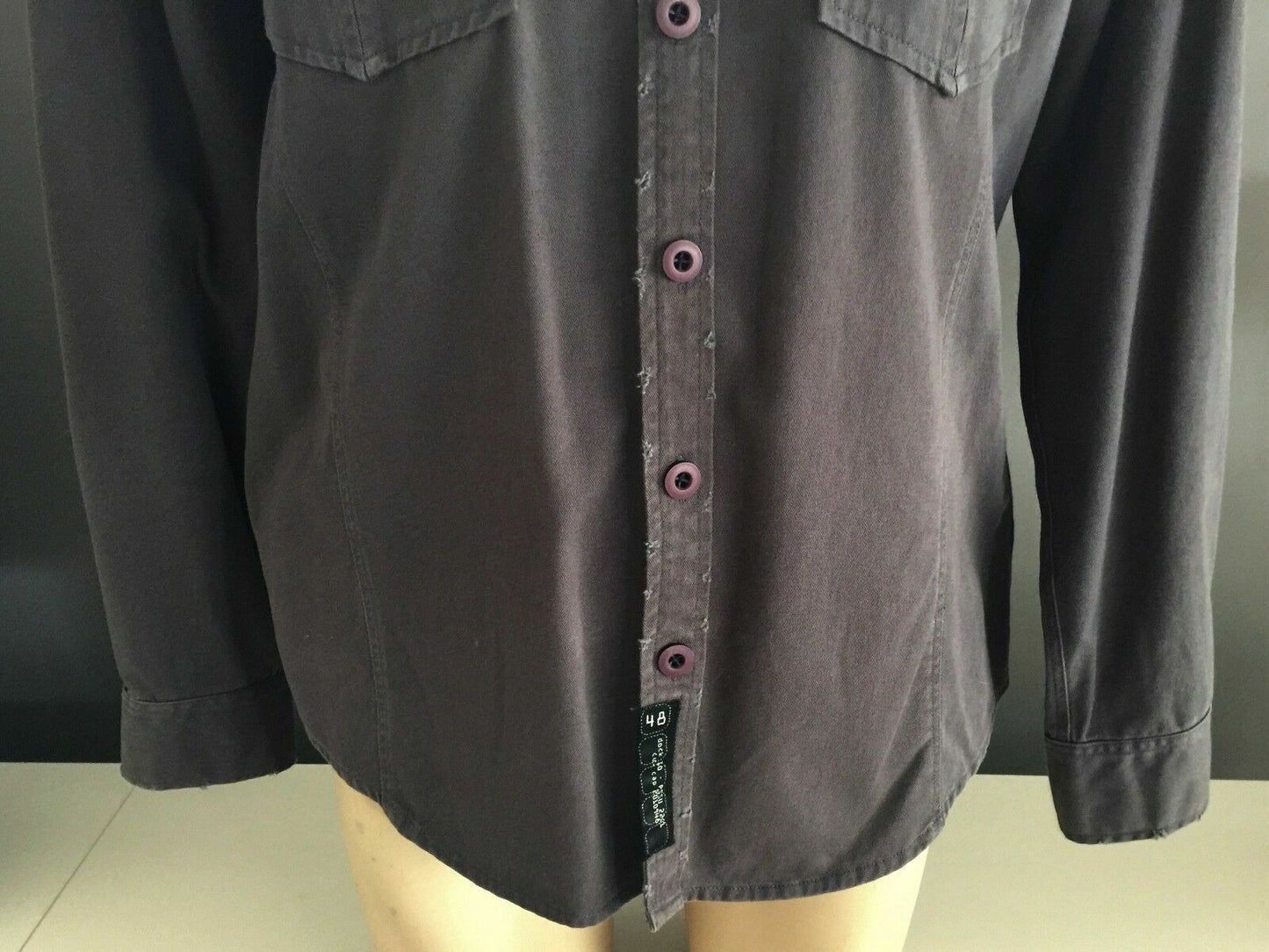 Mens EASY STREET Shirt Long Sleeve Grey Dress Work Shirt Button Up Size L
