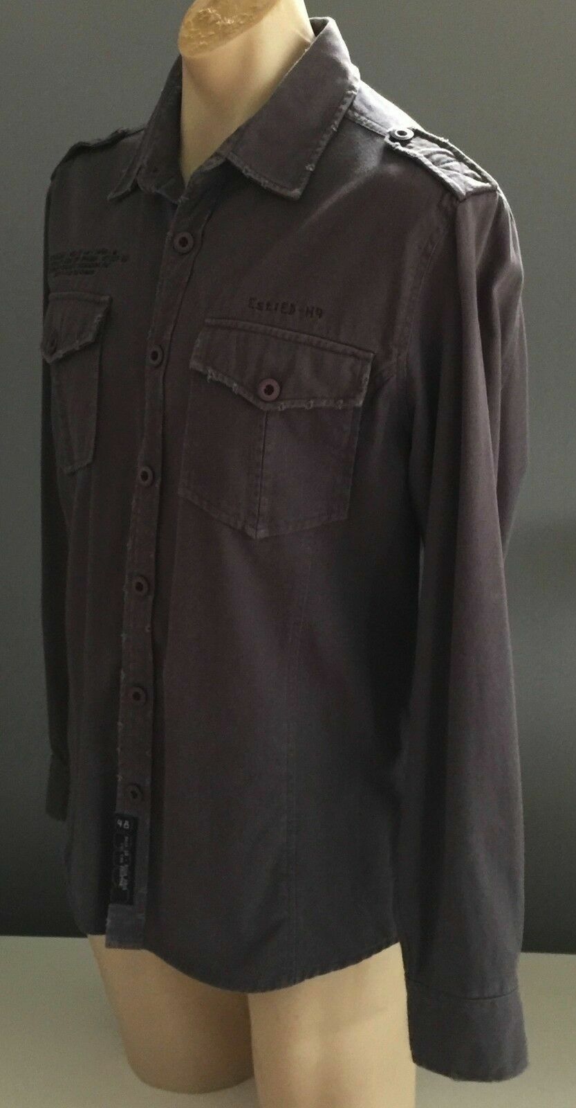 Mens EASY STREET Shirt Long Sleeve Grey Dress Work Shirt Button Up Size L