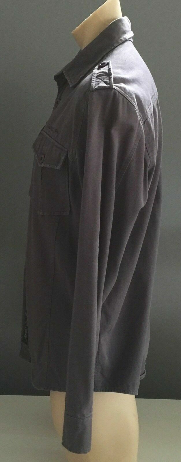 Mens EASY STREET Shirt Long Sleeve Grey Dress Work Shirt Button Up Size L