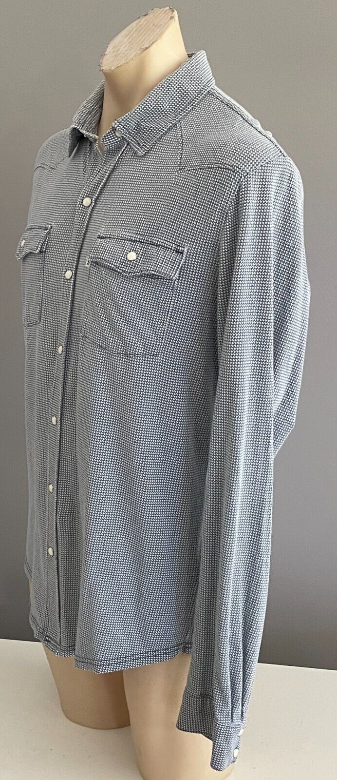 Mens LEVI'S Shirt Navy & White Houndstooth Print Long Sleeve Button Up Size L