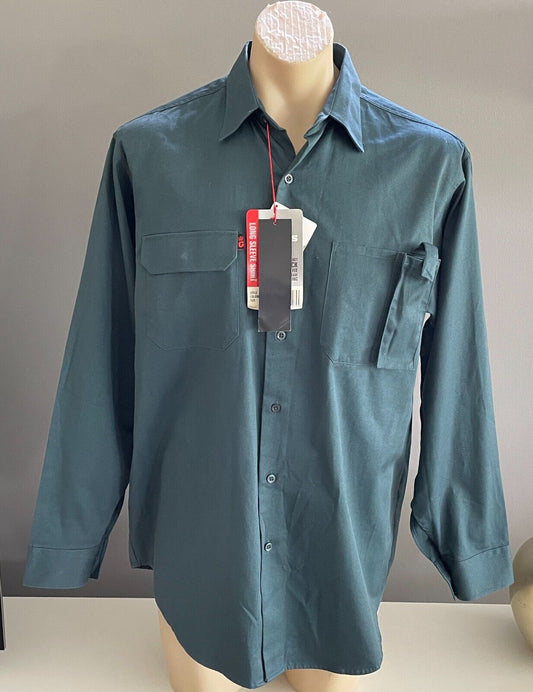 Mens KING GEE Cotton Shirt Green Long Sleeve Button Up Work Size L K14100 NEW