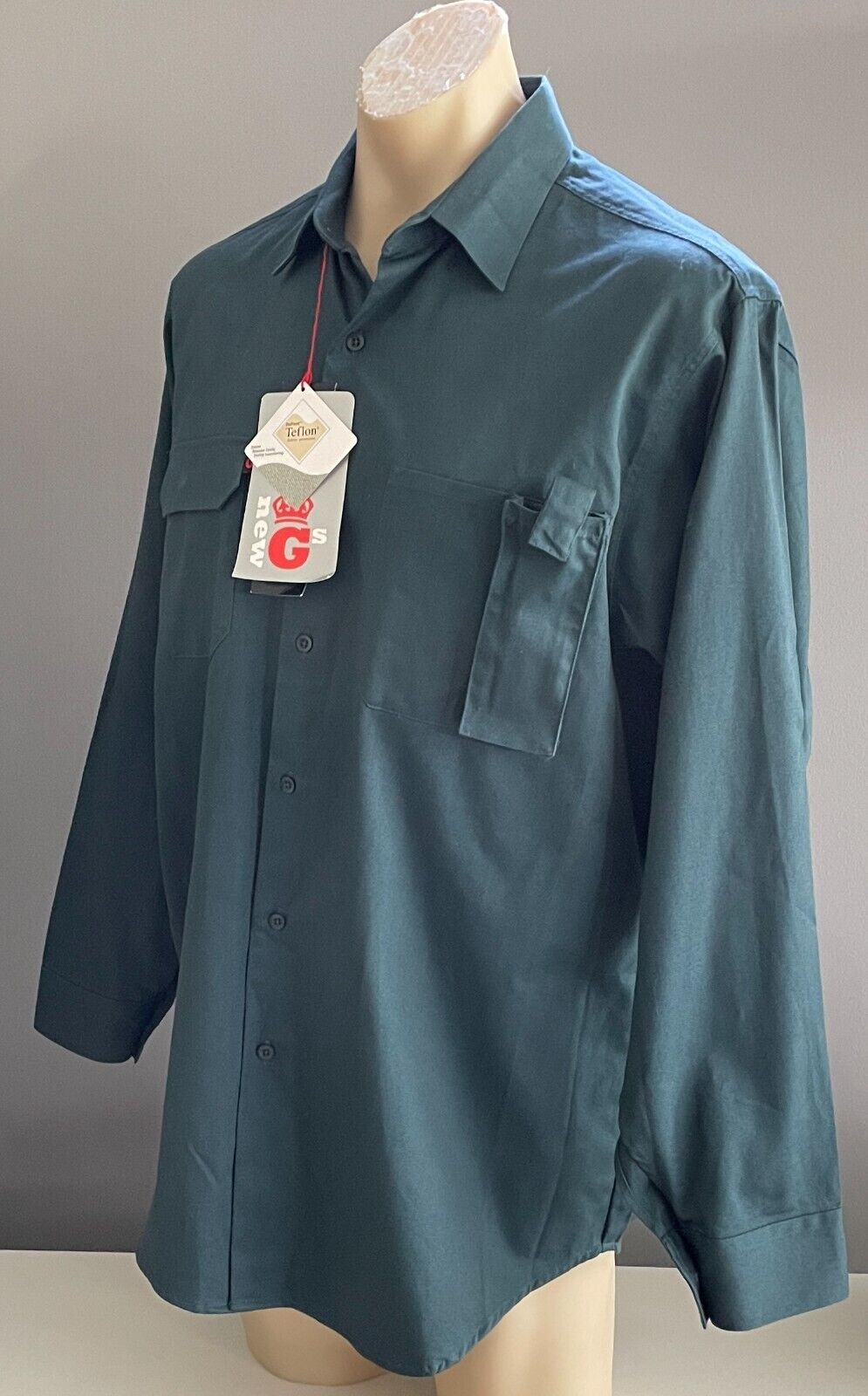 Mens KING GEE Cotton Shirt Green Long Sleeve Button Up Work Size L K14100 NEW