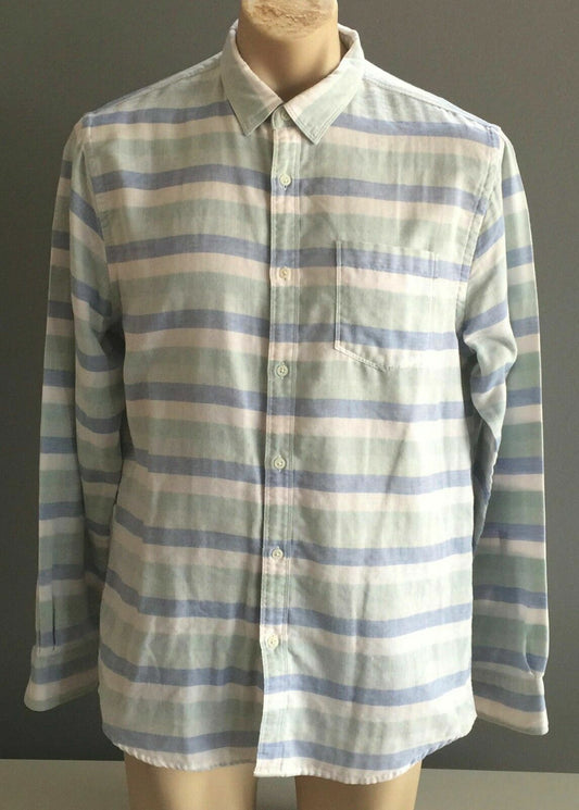 Mens COUNTRY ROAD Check Shirt Long Sleeve Green White & Blue Stripe Size L 43