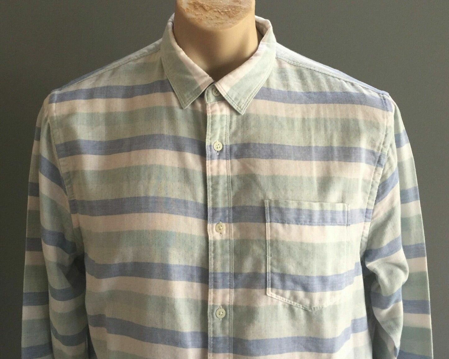 Mens COUNTRY ROAD Check Shirt Long Sleeve Green White & Blue Stripe Size L 43