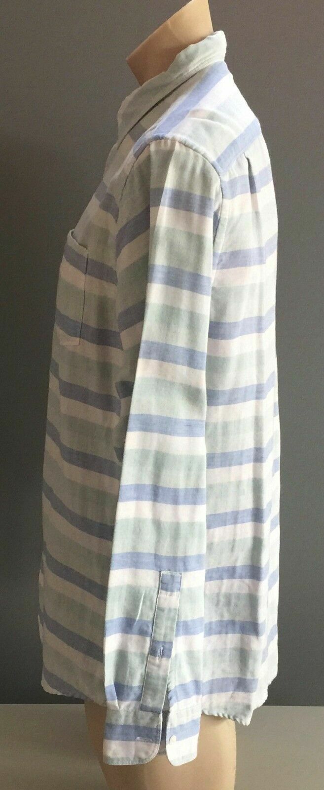 Mens COUNTRY ROAD Check Shirt Long Sleeve Green White & Blue Stripe Size L 43