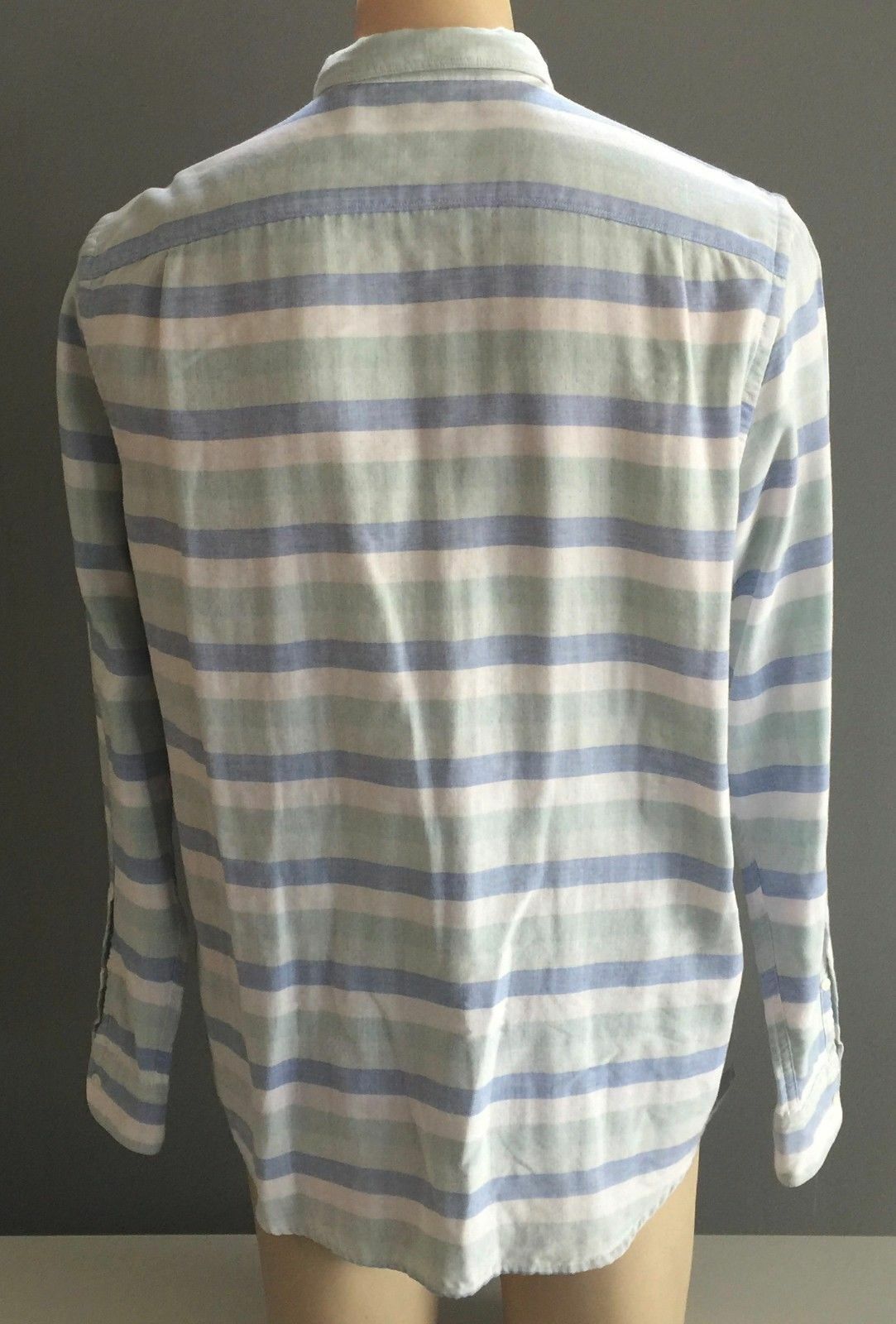 Mens COUNTRY ROAD Check Shirt Long Sleeve Green White & Blue Stripe Size L 43