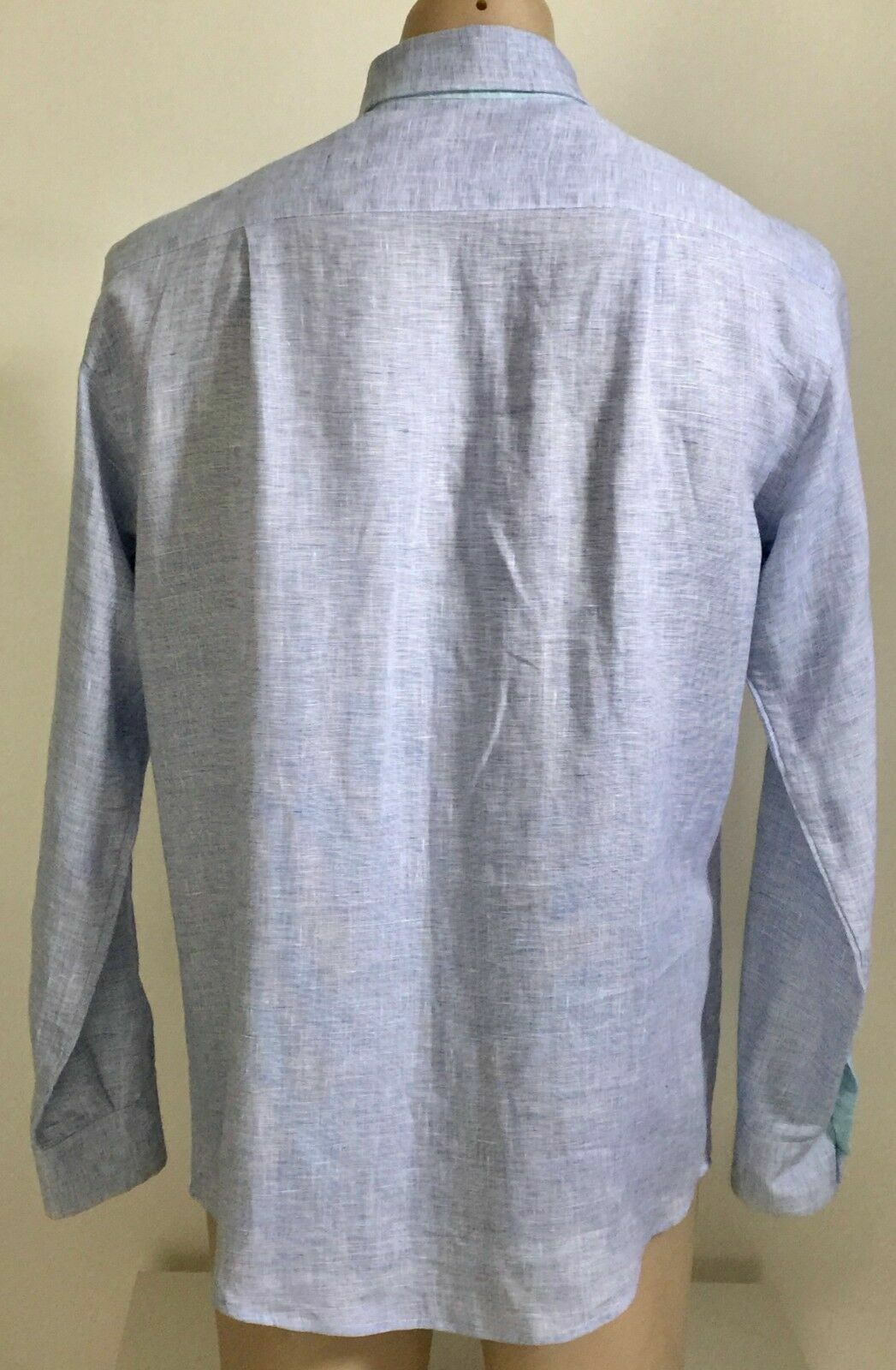 Mens VANITY Clothing Linen Shirt Long Sleeve Blue & Mint Trim Size M NEW