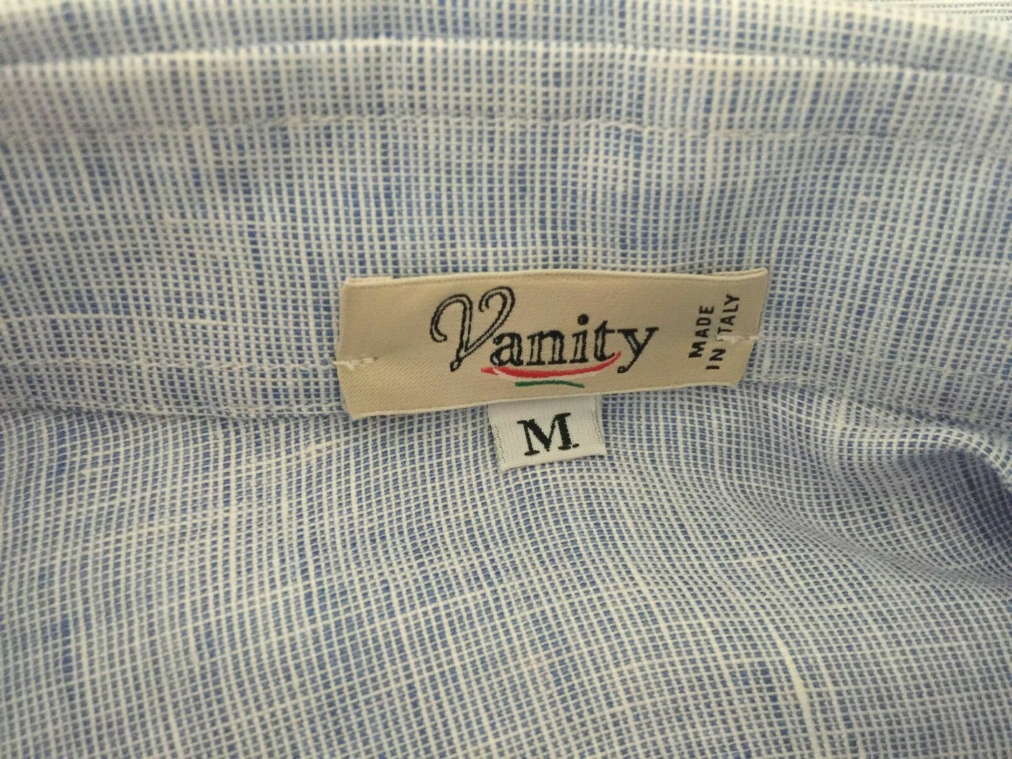 Mens VANITY Clothing Linen Shirt Long Sleeve Blue & Mint Trim Size M NEW