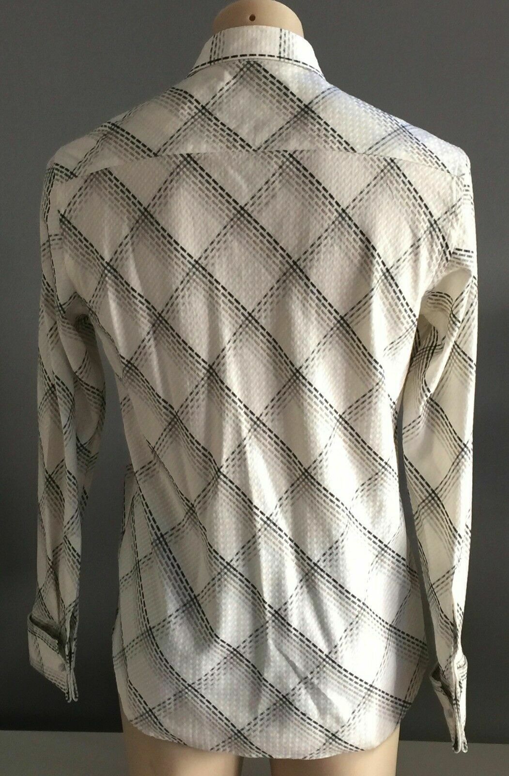 Mens CALIBRE Dress Shirt Long Sleeve Double Cuff (Cufflinks) Check Size M NEW