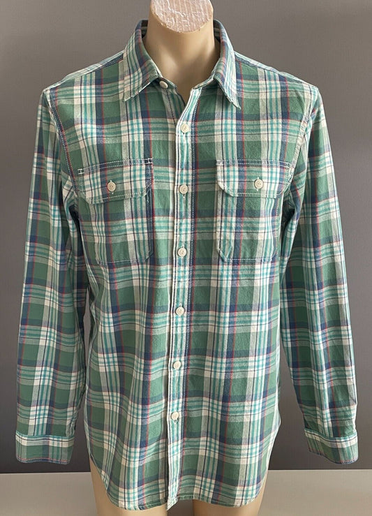 Mens EDDY BAUER Check Shirt Classic Fit Green Blue Red White Plaid Long Sleeve M