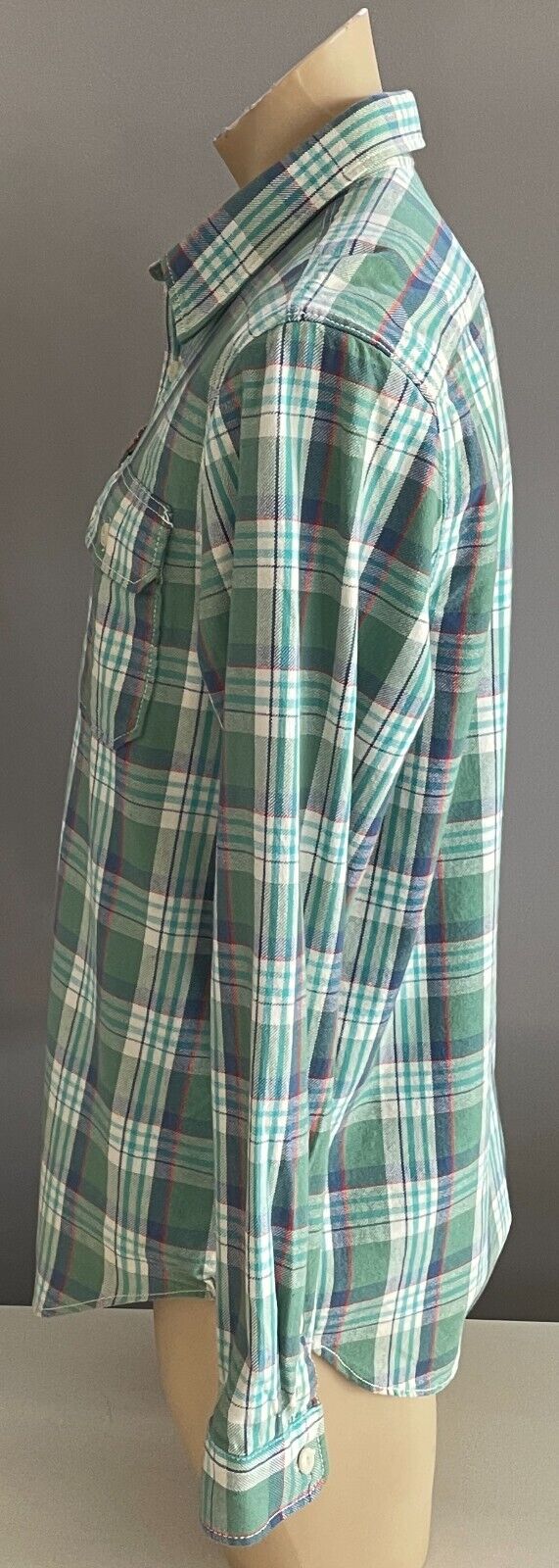 Mens EDDY BAUER Check Shirt Classic Fit Green Blue Red White Plaid Long Sleeve M