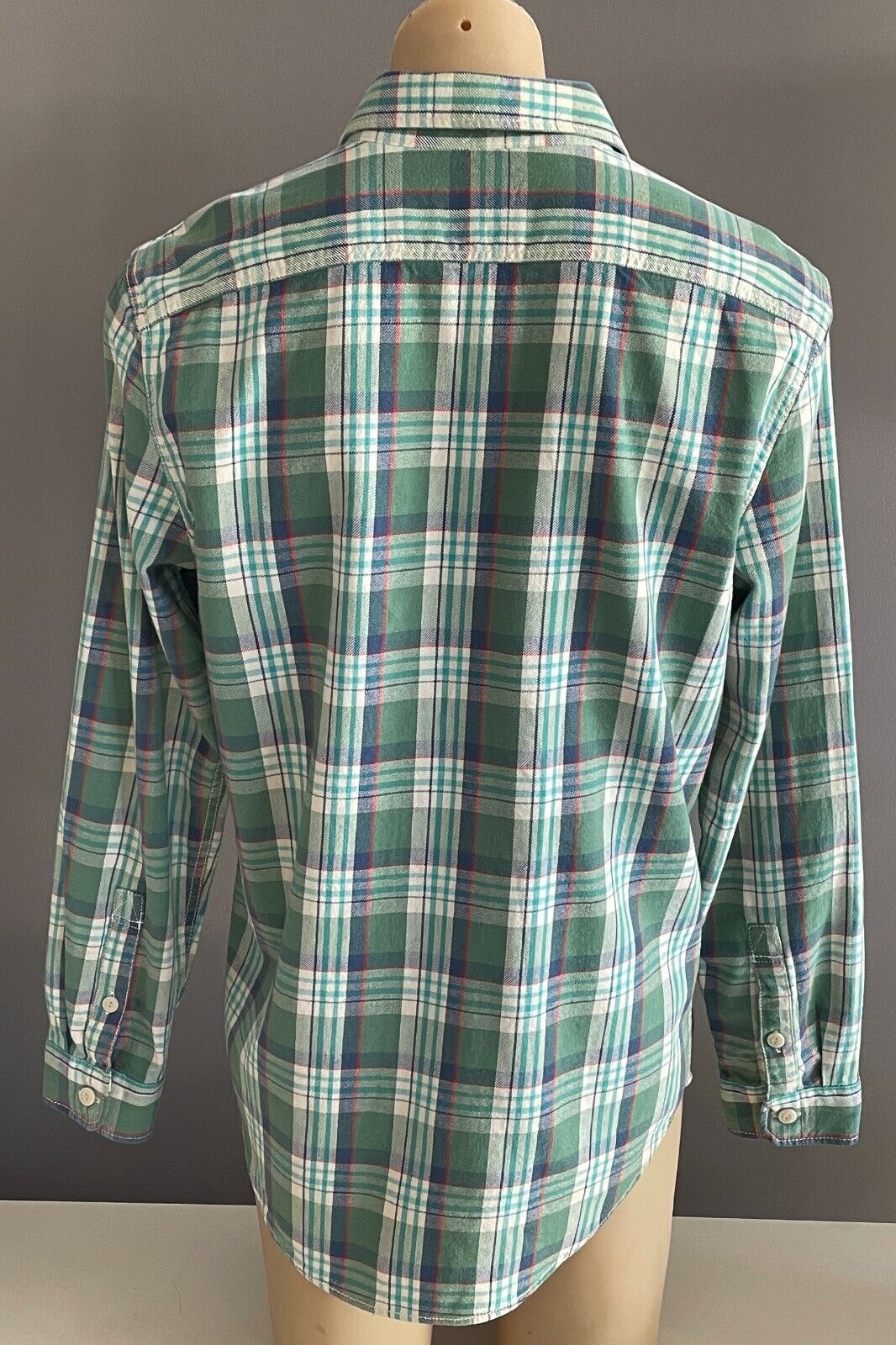 Mens EDDY BAUER Check Shirt Classic Fit Green Blue Red White Plaid Long Sleeve M