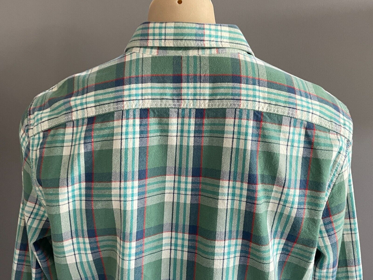 Mens EDDY BAUER Check Shirt Classic Fit Green Blue Red White Plaid Long Sleeve M