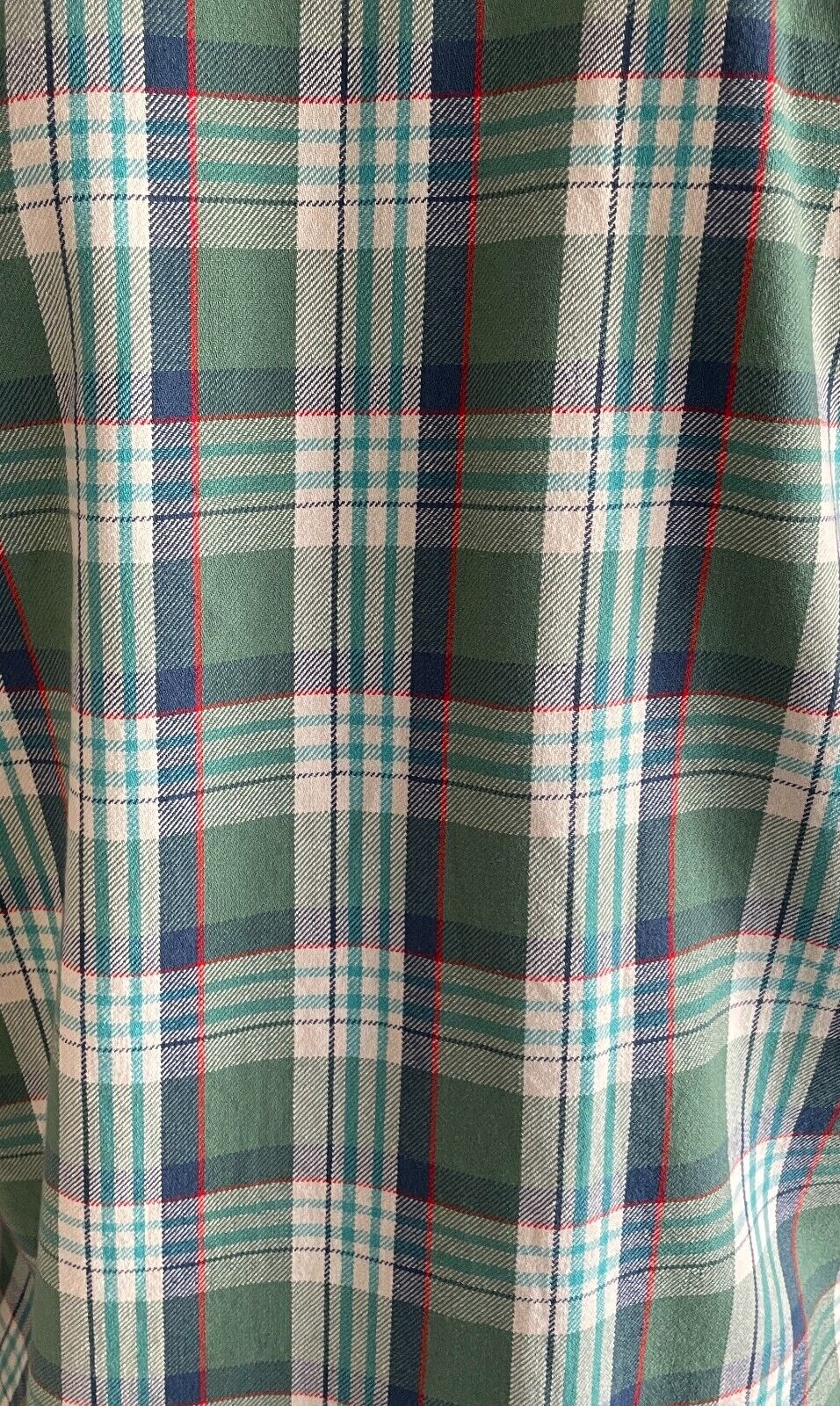 Mens EDDY BAUER Check Shirt Classic Fit Green Blue Red White Plaid Long Sleeve M