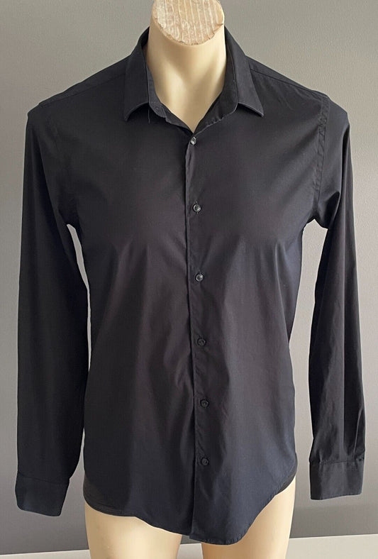 ZARA MAN Black Slim Fit Long Sleeve Shirt Size EUR M Button Front Stretch Fabric