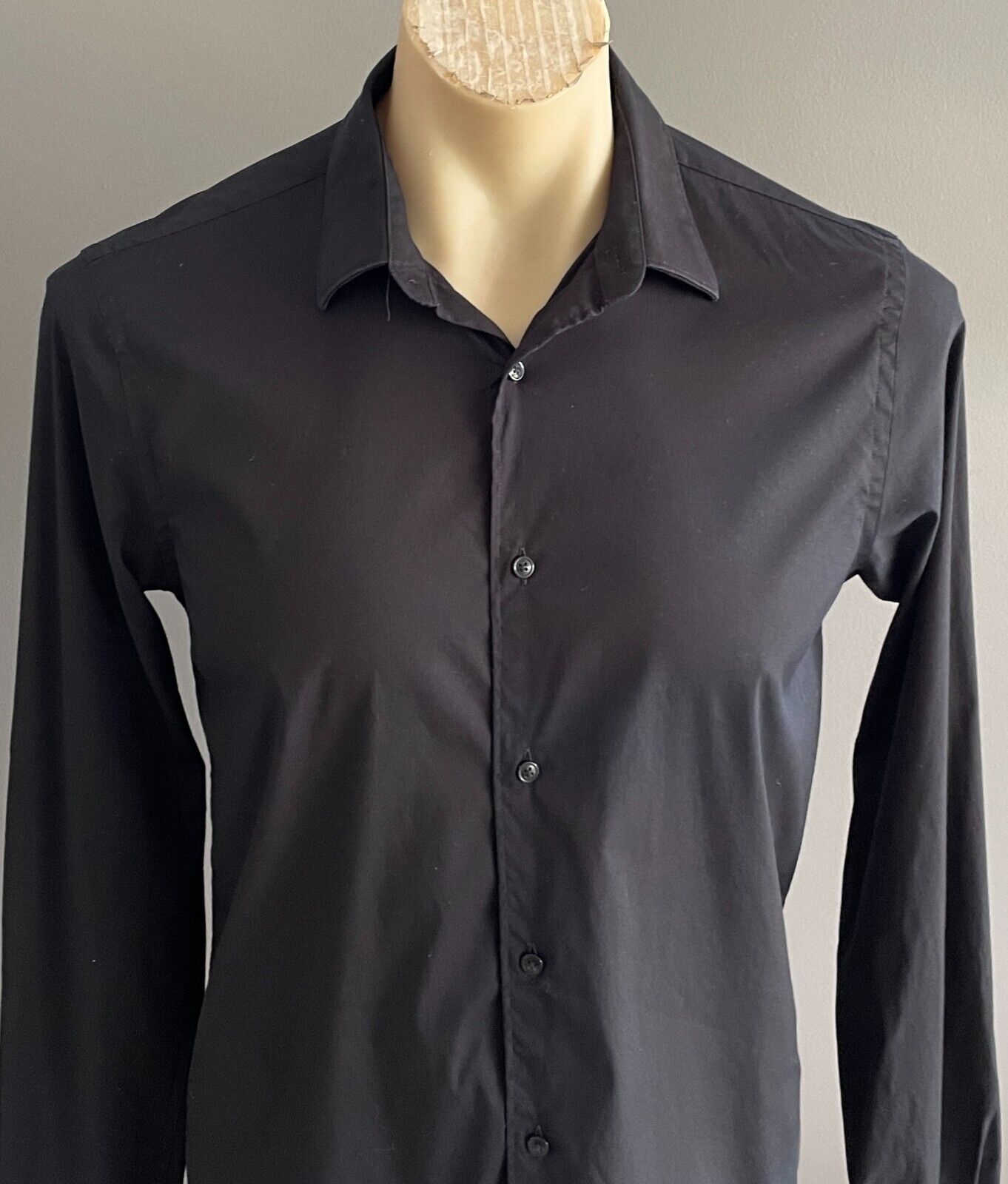 ZARA MAN Black Slim Fit Long Sleeve Shirt Size EUR M Button Front Stretch Fabric
