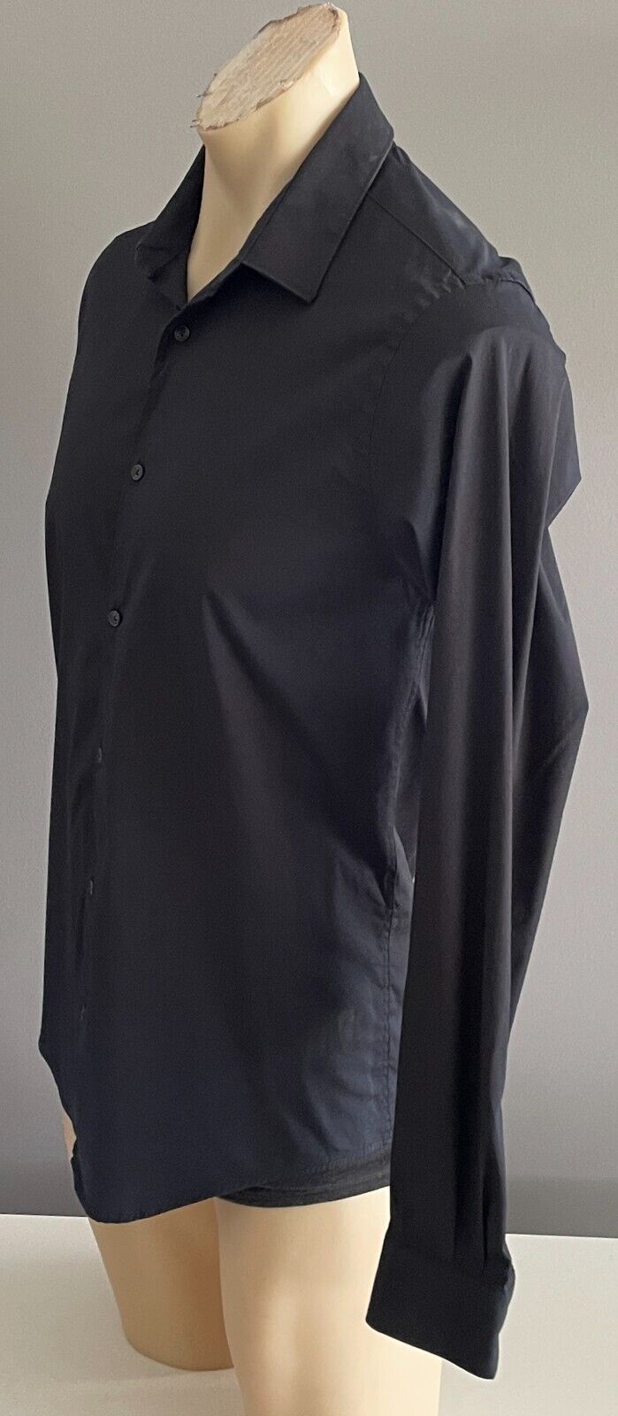 ZARA MAN Black Slim Fit Long Sleeve Shirt Size EUR M Button Front Stretch Fabric