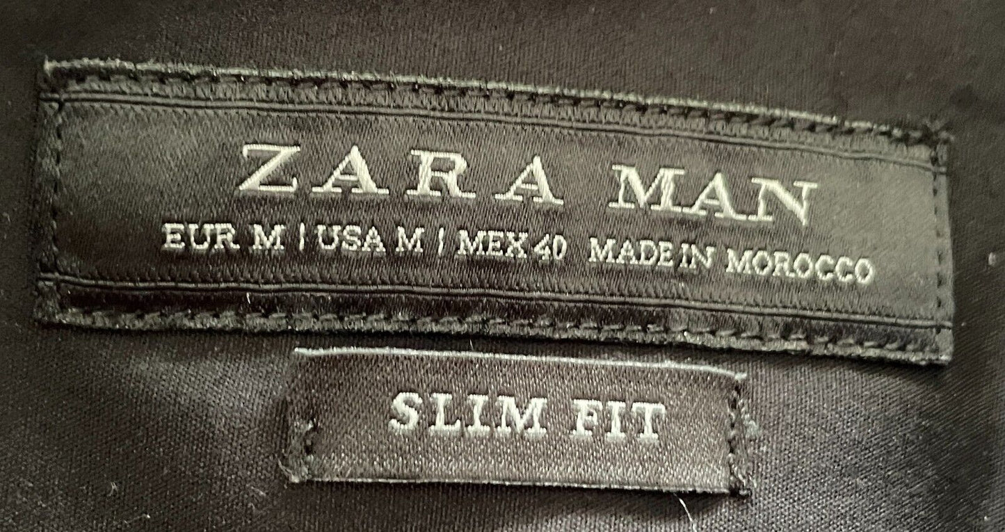 ZARA MAN Black Slim Fit Long Sleeve Shirt Size EUR M Button Front Stretch Fabric