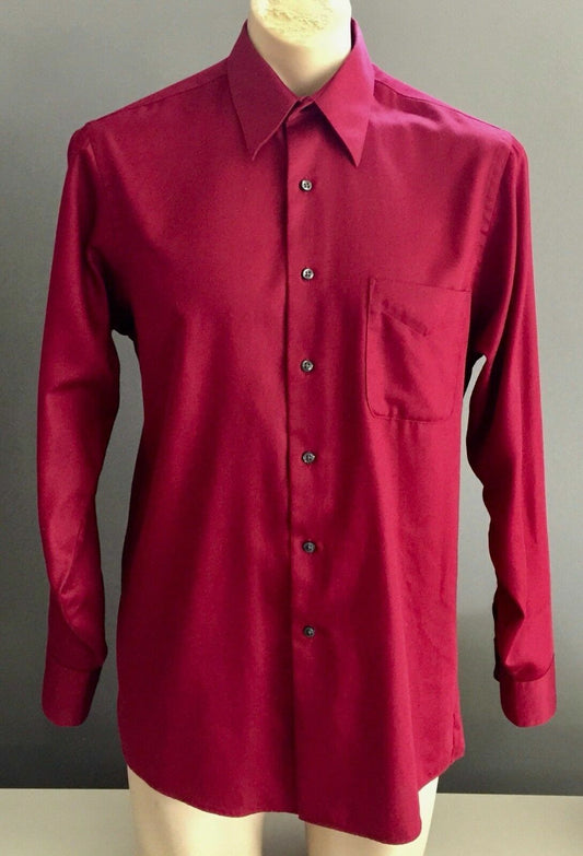 Mens GEOFFREY BEENE Mens Long Sleeve Shirt Burgundy Sateen Wrinkle Free Size M