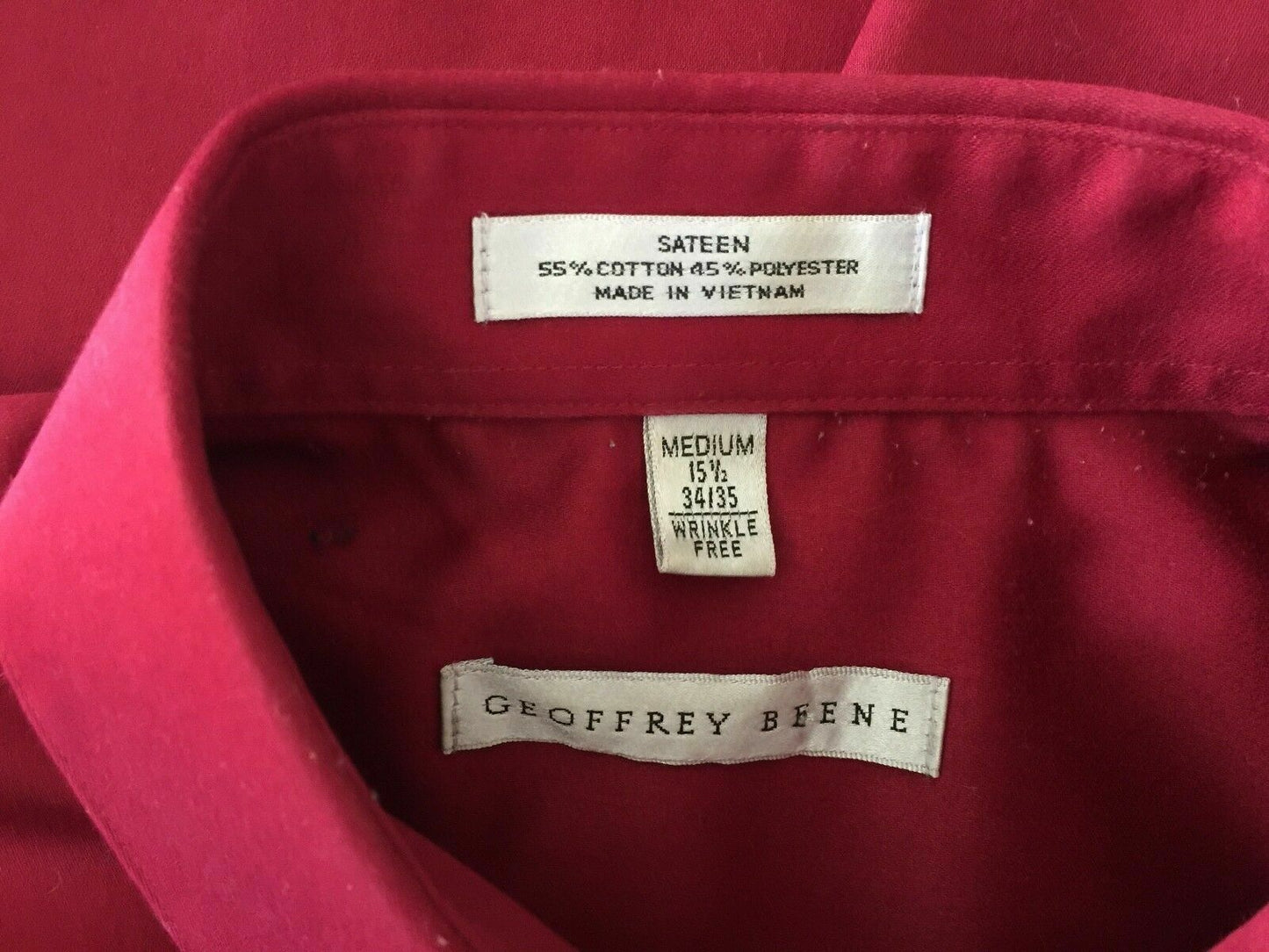 Mens GEOFFREY BEENE Mens Long Sleeve Shirt Burgundy Sateen Wrinkle Free Size M