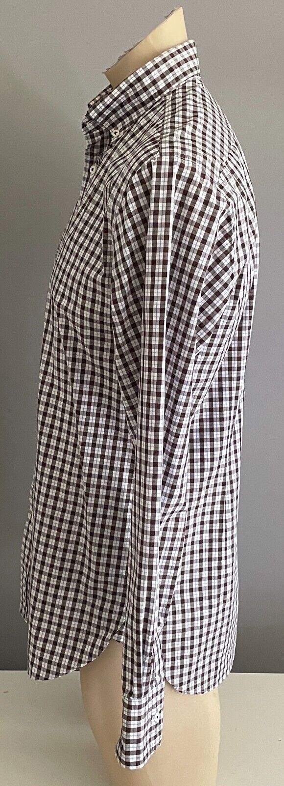 Mens MJ BALE Check Shirt Cuban L/Sleeve Brown White Blue Button Down Collar Sz M