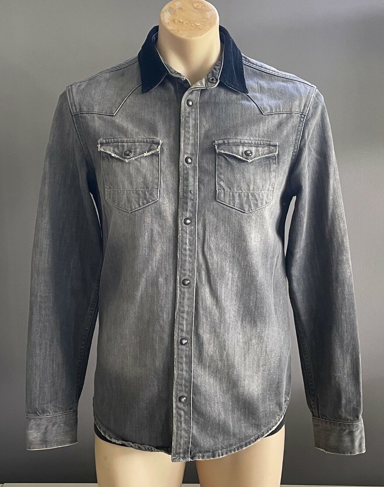 Mens ALL SAINTS "Yin" Shirt Long Sleeve Grey Denim Casual  Slim Fit Size Neck S
