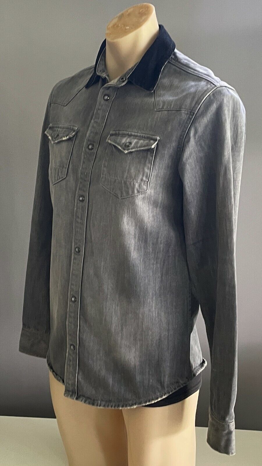 Mens ALL SAINTS "Yin" Shirt Long Sleeve Grey Denim Casual  Slim Fit Size Neck S