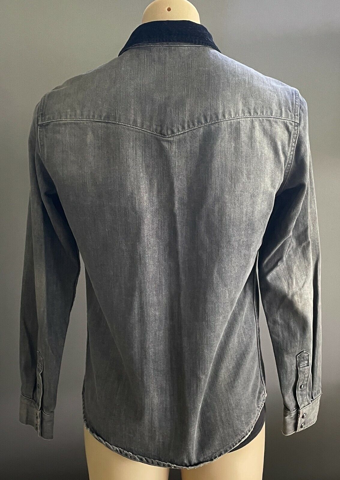 Mens ALL SAINTS "Yin" Shirt Long Sleeve Grey Denim Casual  Slim Fit Size Neck S