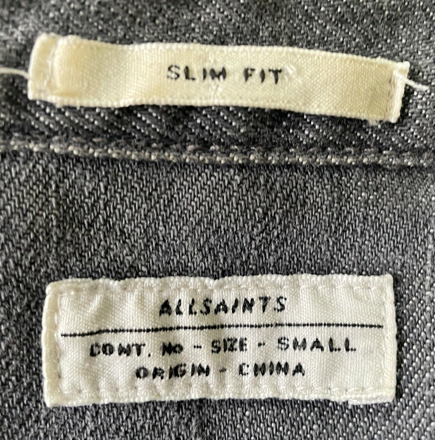 Mens ALL SAINTS "Yin" Shirt Long Sleeve Grey Denim Casual  Slim Fit Size Neck S