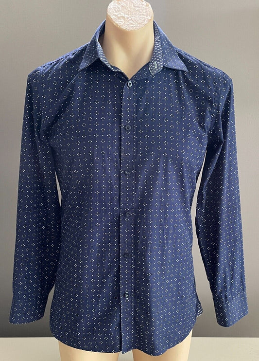 Mens FLINDERS LANE Cotton Shirt Blue & White Print Long Sleeve Button Up Size S