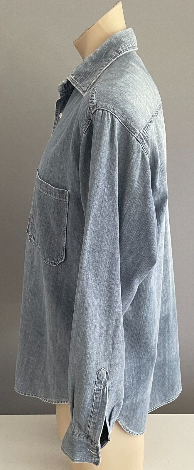 LEE Blue Denim Shirt Long Sleeve Distressed Casual Cotton Mens Size S