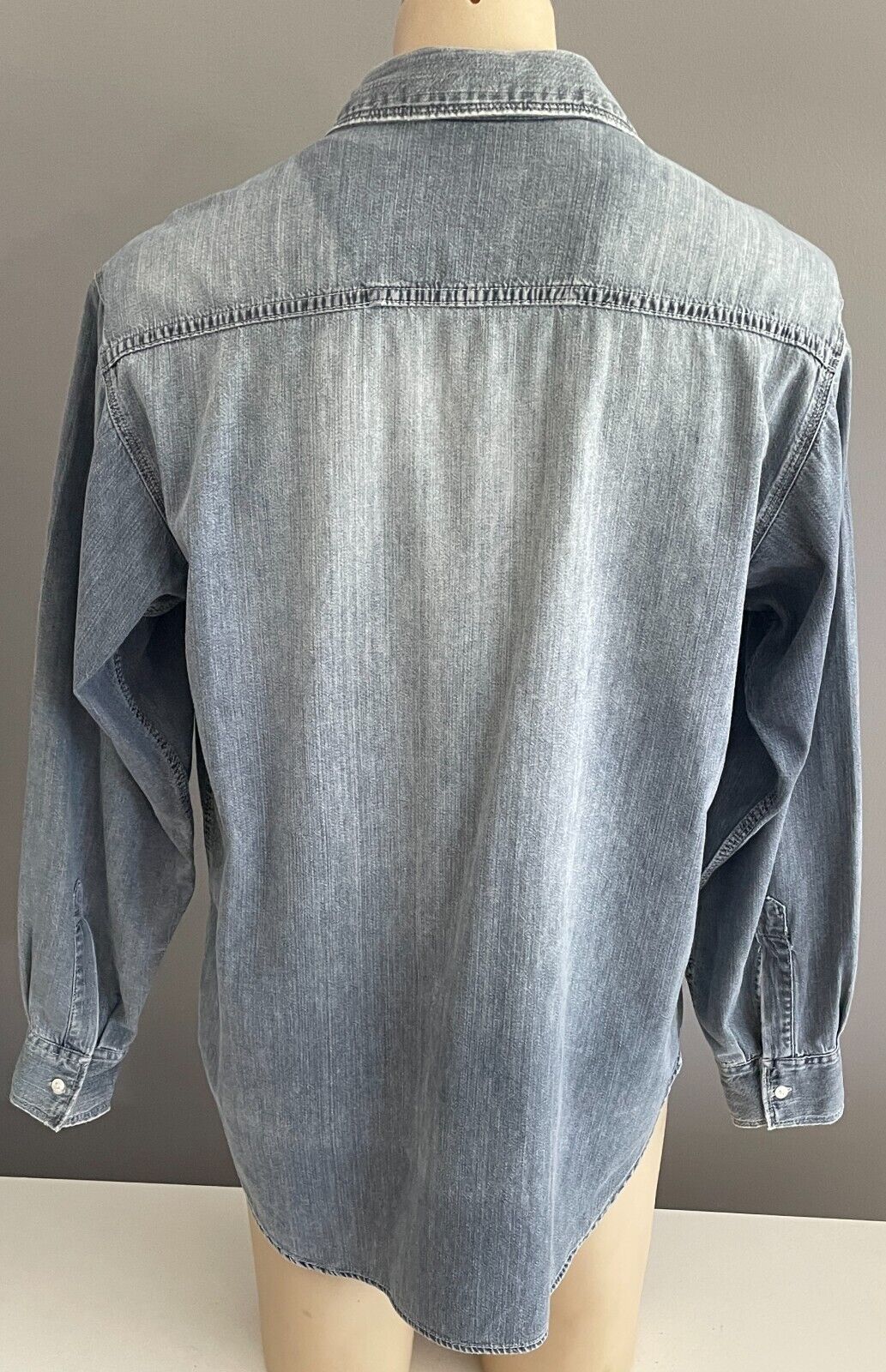 LEE Blue Denim Shirt Long Sleeve Distressed Casual Cotton Mens Size S
