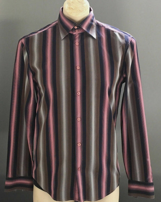 Mens ARMANI EXCHANGE Shirt Long Sleeve Button Pink Blue Grey Brown Stripe Size S