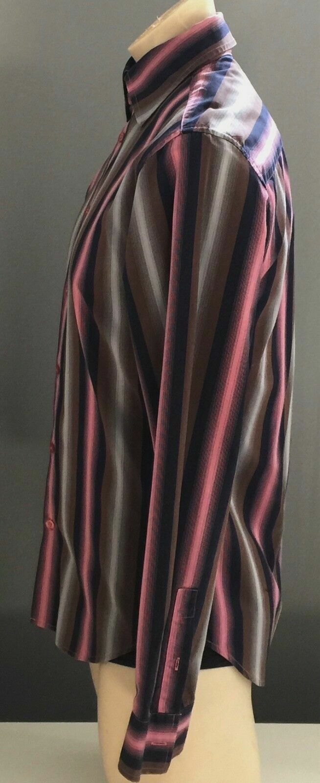 Mens ARMANI EXCHANGE Shirt Long Sleeve Button Pink Blue Grey Brown Stripe Size S