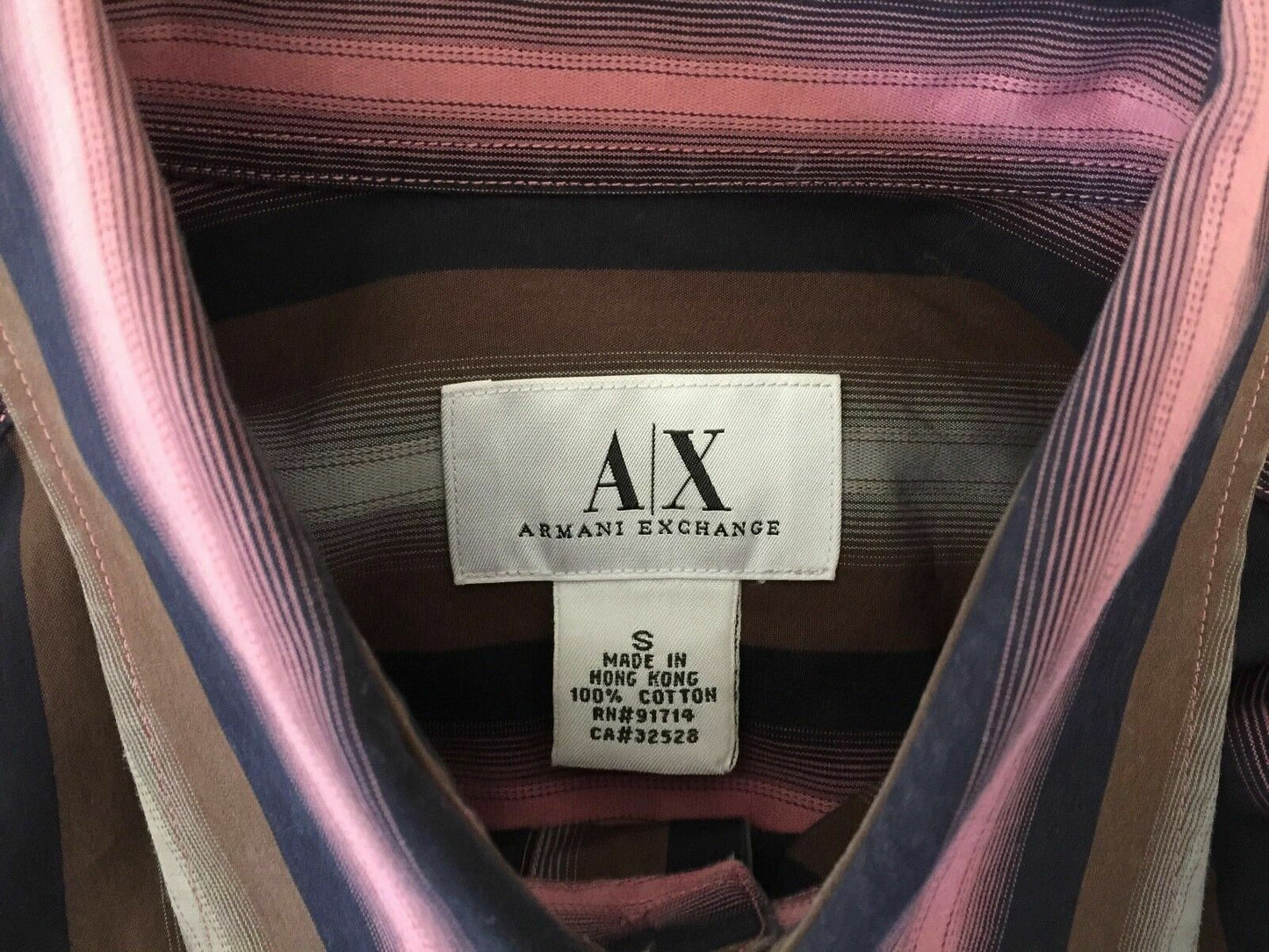 Mens ARMANI EXCHANGE Shirt Long Sleeve Button Pink Blue Grey Brown Stripe Size S