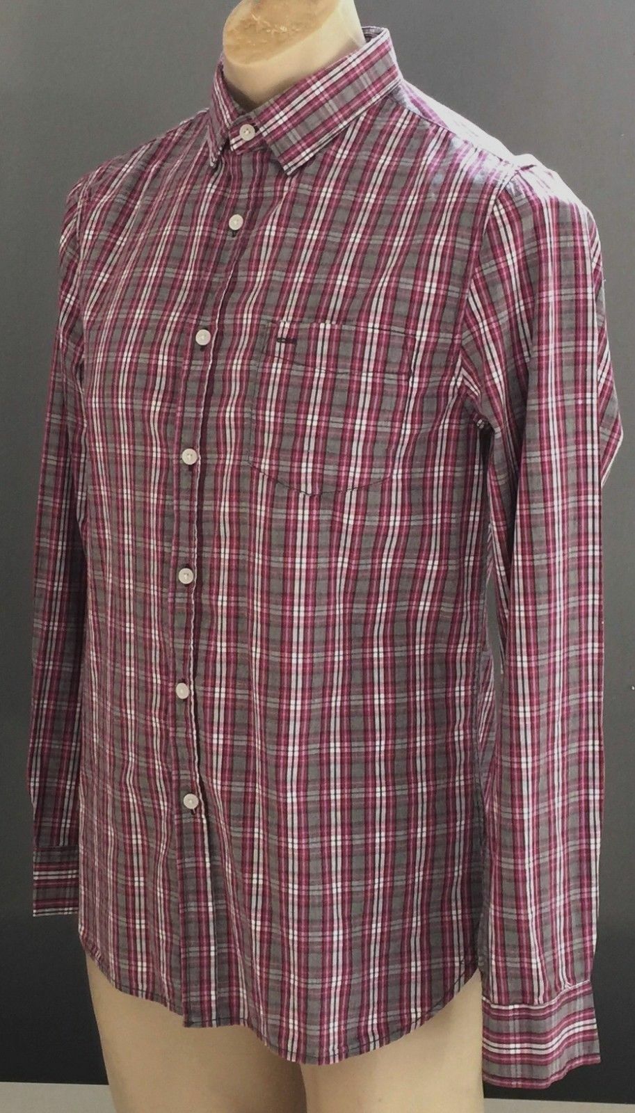 Mens COTTON ON Button Up Shirt Cotton Check Shirt Maroon Long Sleeve Size S