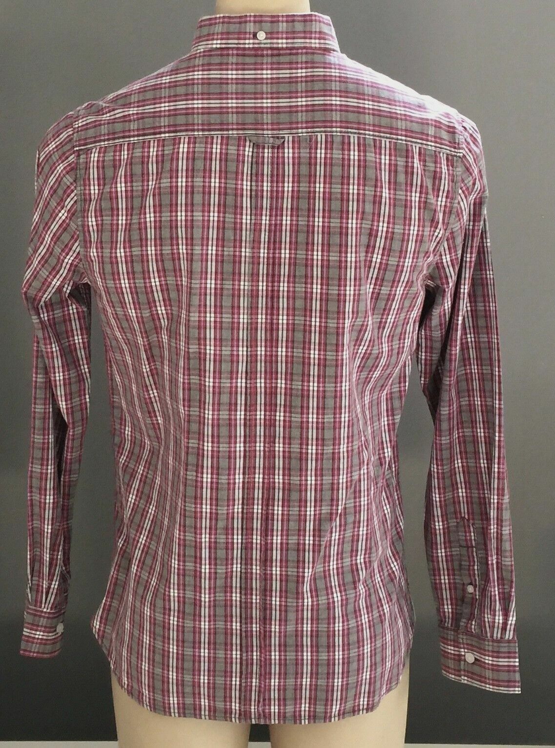 Mens COTTON ON Button Up Shirt Cotton Check Shirt Maroon Long Sleeve Size S