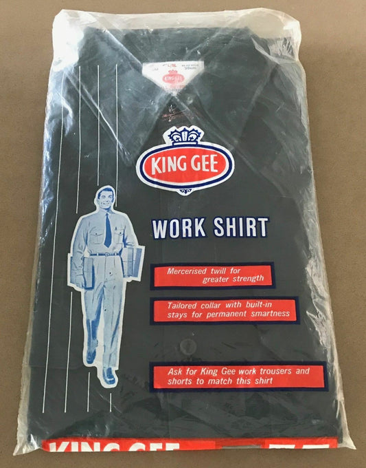 Mens KING GEE Cotton Shirt Dark Green Long Sleeve 36cm Neck Vintage Size S NEW