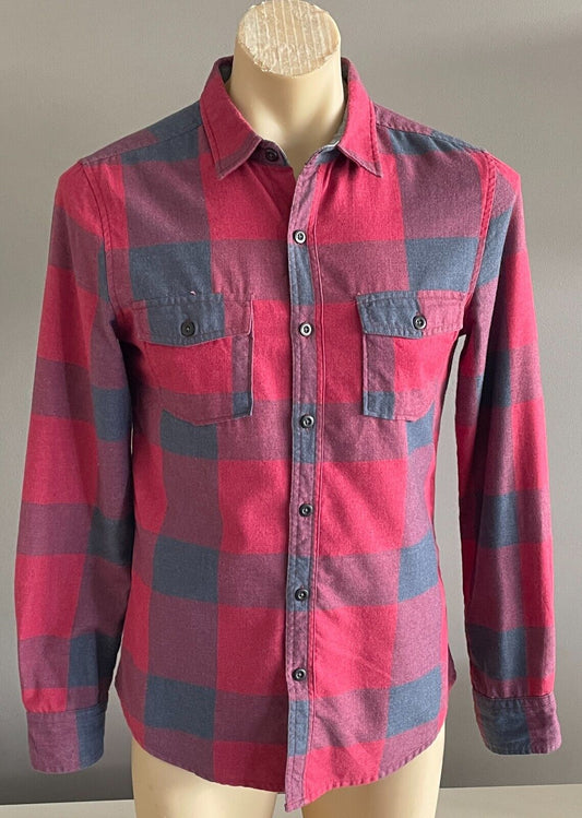 Mens LOST HIGHWAY Check Shirt Red & Blue Long Sleeve Double Chest Pocket Size S