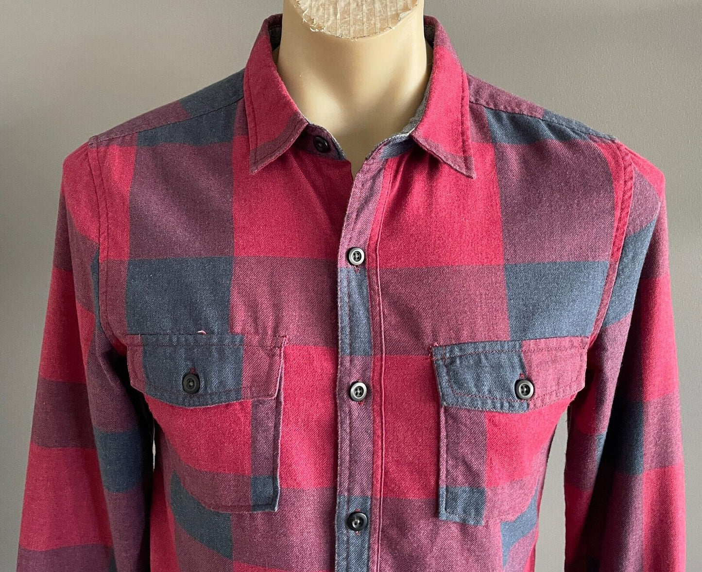 Mens LOST HIGHWAY Check Shirt Red & Blue Long Sleeve Double Chest Pocket Size S