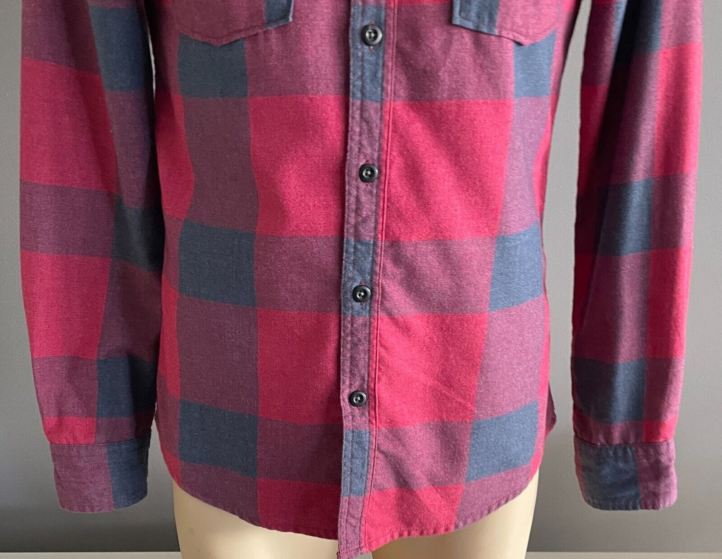 Mens LOST HIGHWAY Check Shirt Red & Blue Long Sleeve Double Chest Pocket Size S