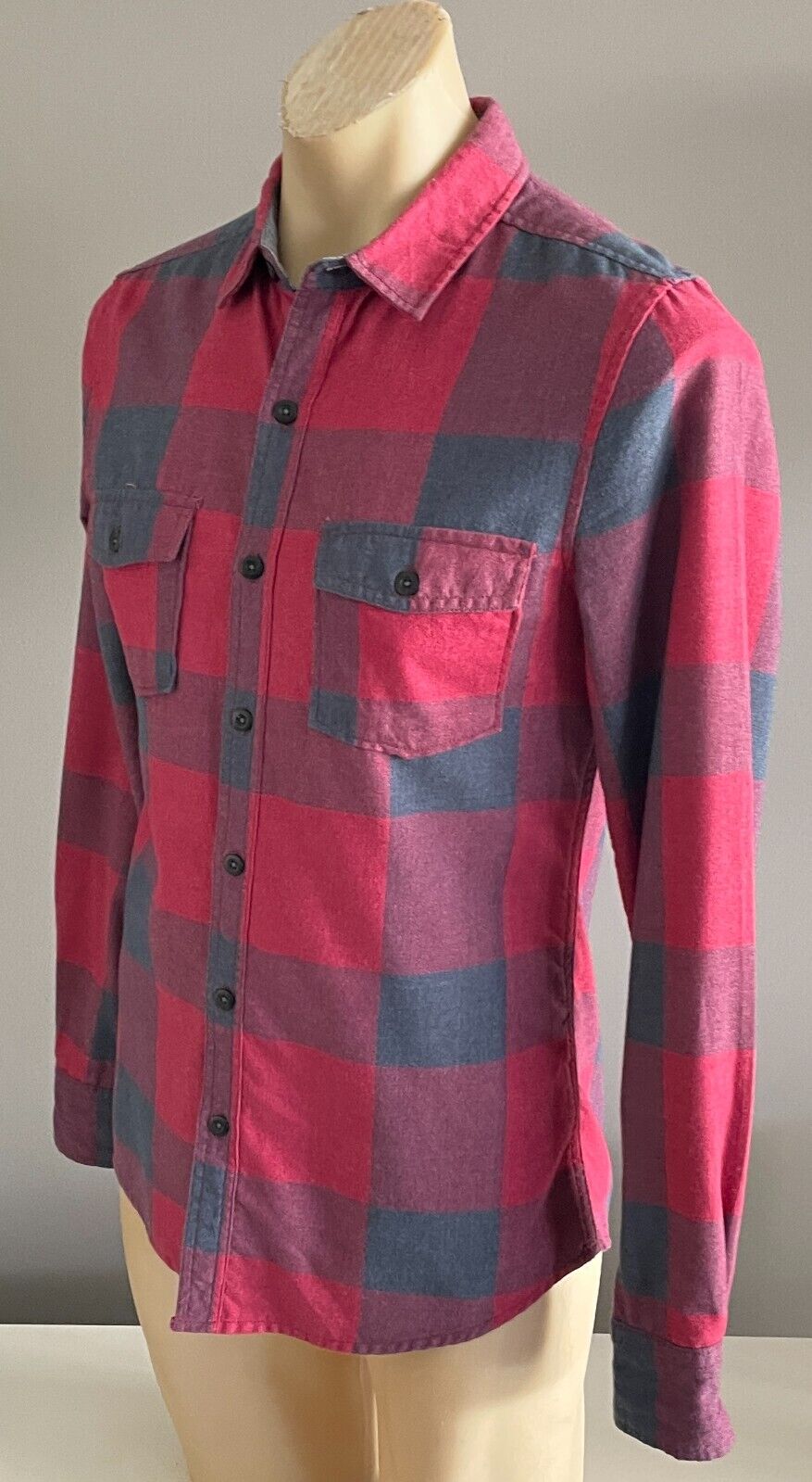 Mens LOST HIGHWAY Check Shirt Red & Blue Long Sleeve Double Chest Pocket Size S