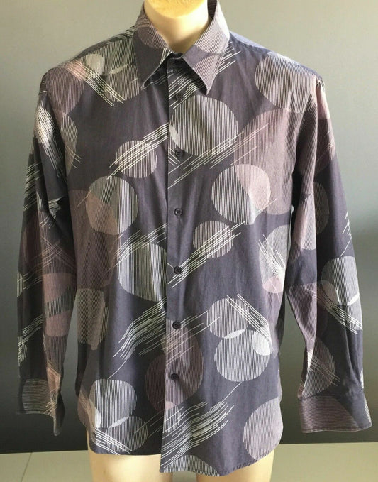 Mens YD Shirt Long Sleeve Grey White & Pink Print Regular Fit Button Up Size XL