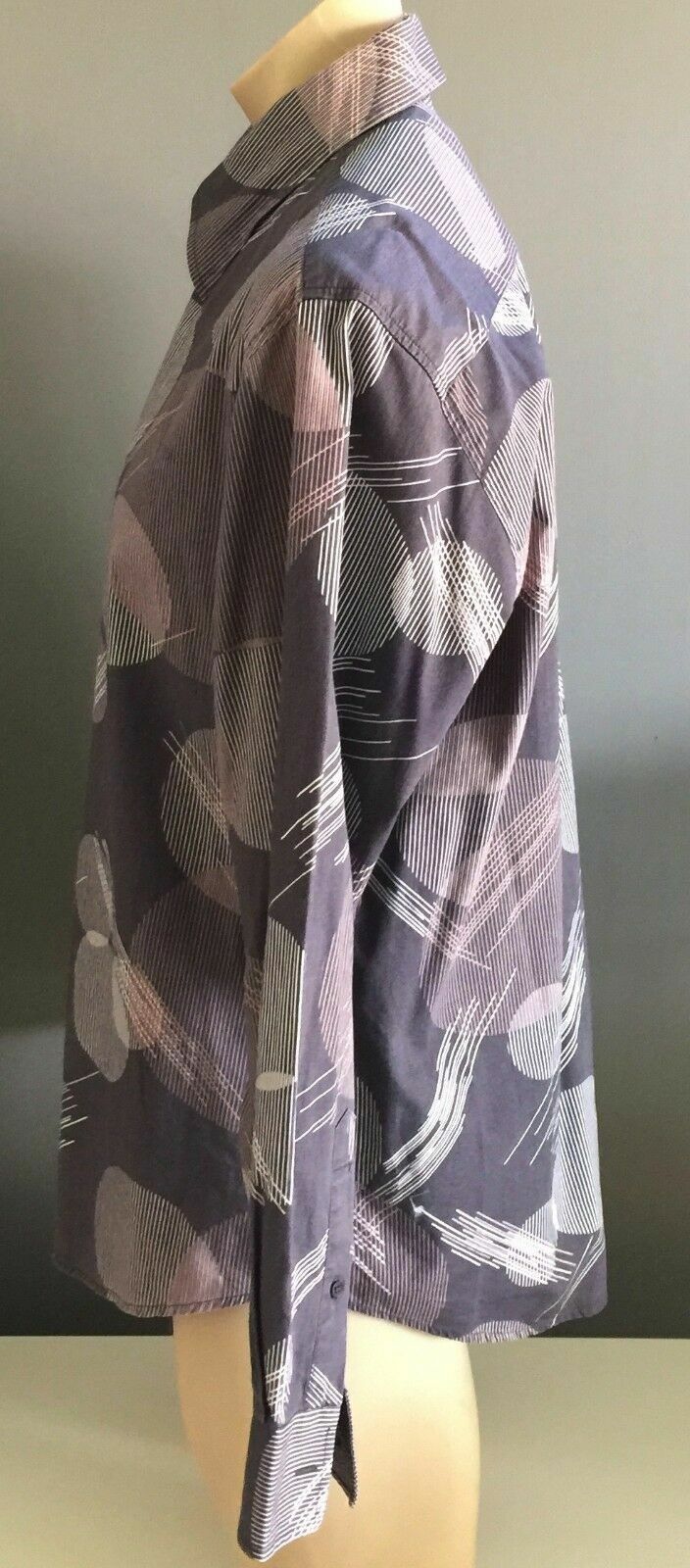 Mens YD Shirt Long Sleeve Grey White & Pink Print Regular Fit Button Up Size XL