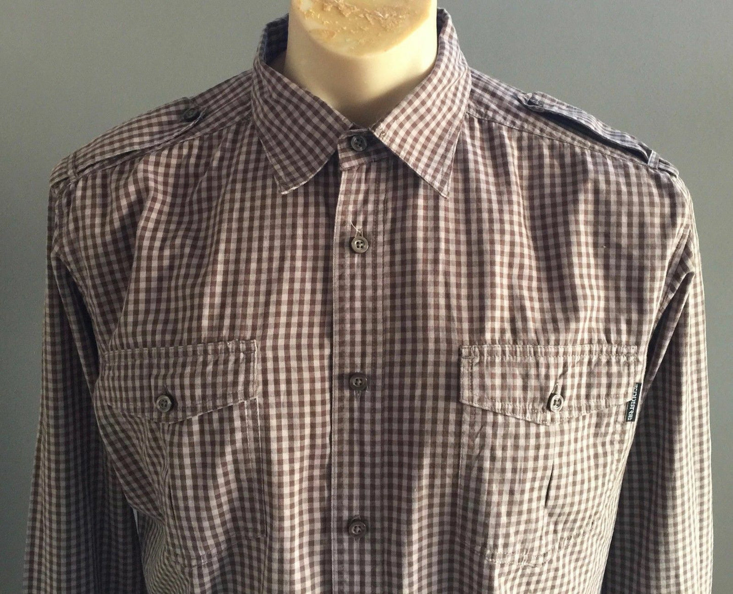 Mens INDUSTRIE Check Shirt Long Sleeve Brown & Taupe Button up Size XL