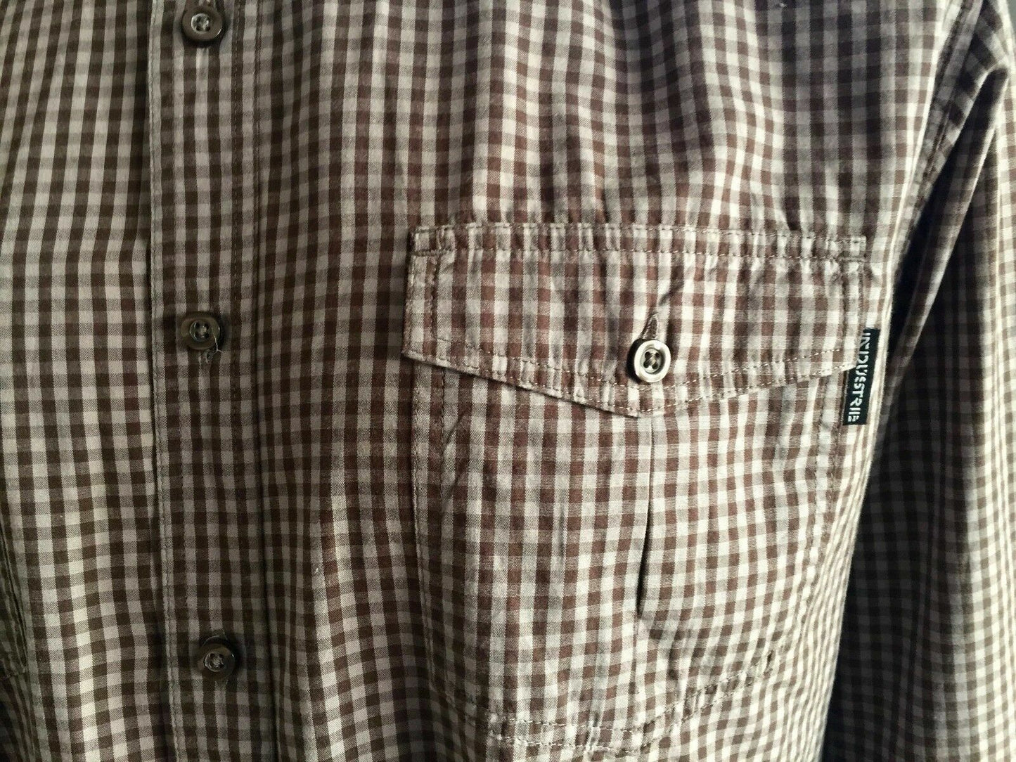 Mens INDUSTRIE Check Shirt Long Sleeve Brown & Taupe Button up Size XL